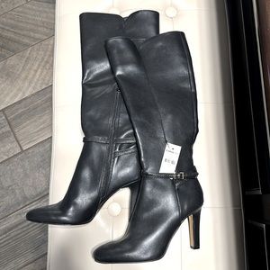 Express - black faux leather heeled boots